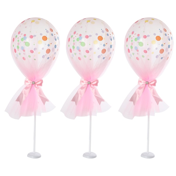 12 tum Tulle Ballong Diamantbåge Polka Dot Mönster Ballong Bröllop Födelsedagsfest Dekorationer Rosa Polka Dot Ballong med Kolonnbas Set