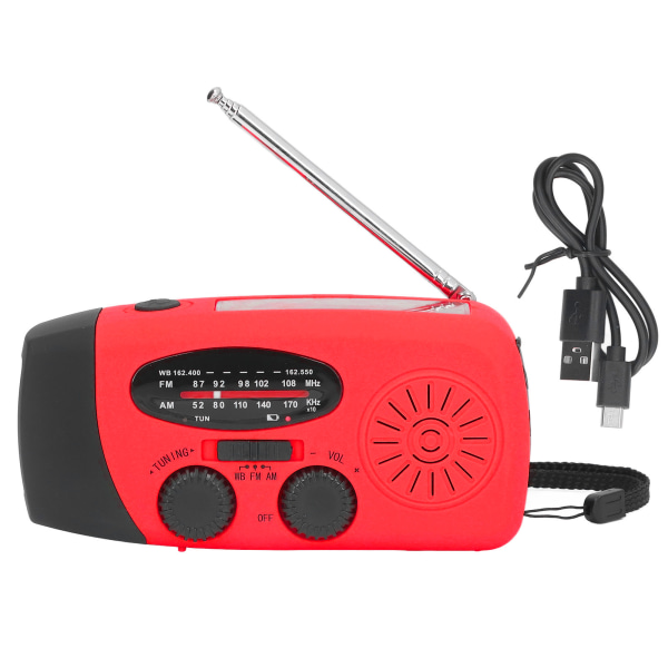 Hand Crank Solar Radio with LED Flashlight Portable FM AM WB USB Radio for Emergency Disaster PreventionRed American