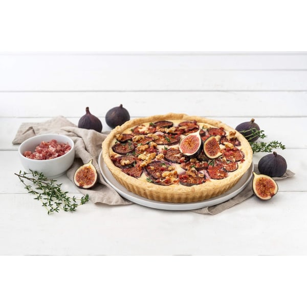 Quichepanna, pajform, svart, rostfritt stål, non-stick djup pizzapanna i kolstål