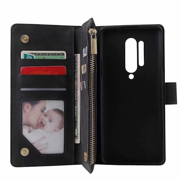 OnePlus 8 Pro Multifunktionel Pung Etui Lynlås 8-Rum Sort