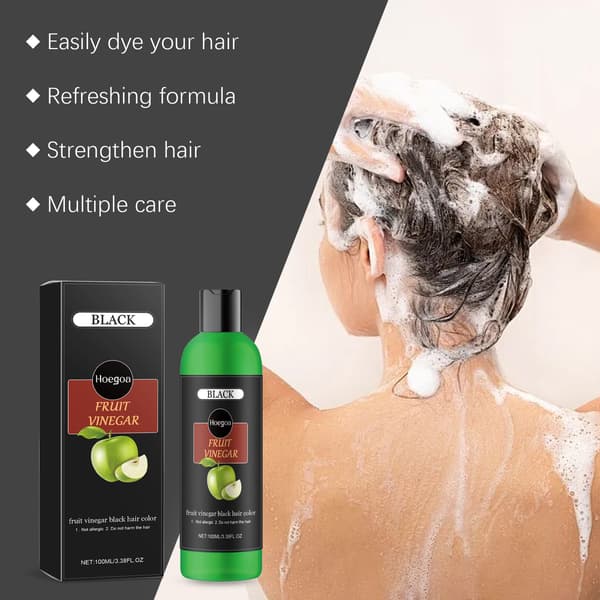 Frugteddike shampoo til rensning, reparation, næring, udglatning og farvning af hår.