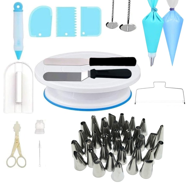 73pcs Multi-function Cake Decorating Kit Cake Turntable Set Pastry Tube Fondant Tool Kitchen Dessert Baking Pastry Supplies hot - Light Grey