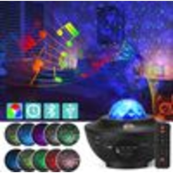 LED-projektorstjernehimmellampe, stjernenattlys med Bluetooth-musikkhøyttalerfjernkontroll Barn Baby Star Projector