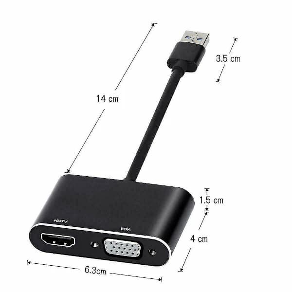 USB 3.0 till HDMI + VGA Full HD 1080p Videoadapterkabelomvandlare för PC