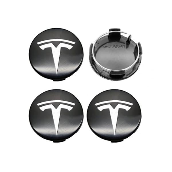4-pack - Tesla centrumkåpor / hjulnavsemblem - Bil 77 Svart/Silver