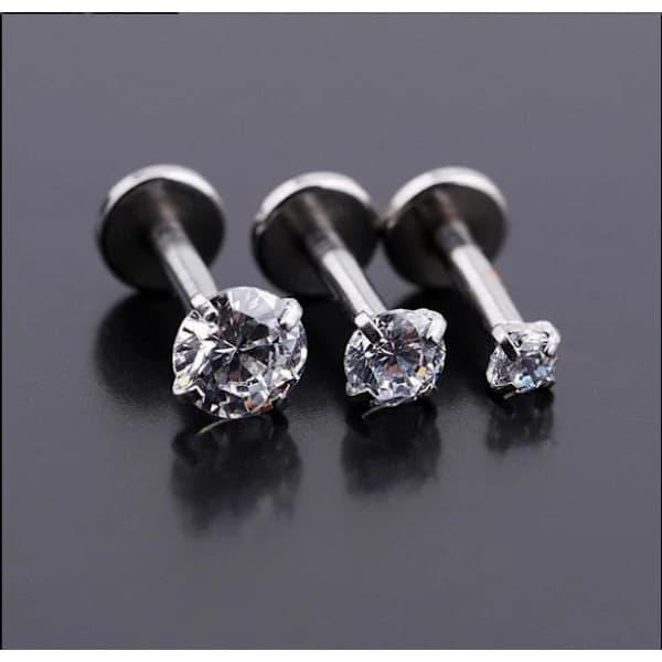 3 stk. Labret med sten, Kirurgisk Stål nr. 1, længde: 6mm