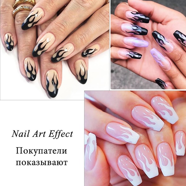 Flamme Negle Dekaler til Kvinder Flamme Negle Stickers Ikke-giftige Selvklæbende Negle Manicure Dekoration