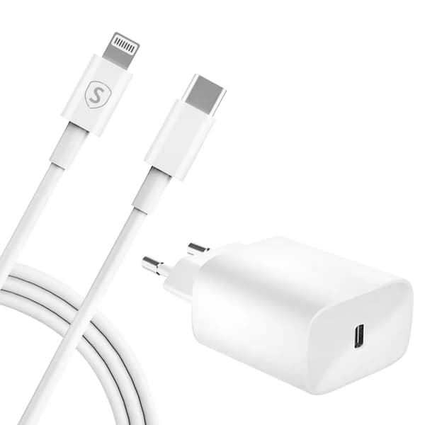 SiGN iPhone USB-C PD Hurtiglader 20W med USB-C til Lightning-kabel, 2m - Hvit