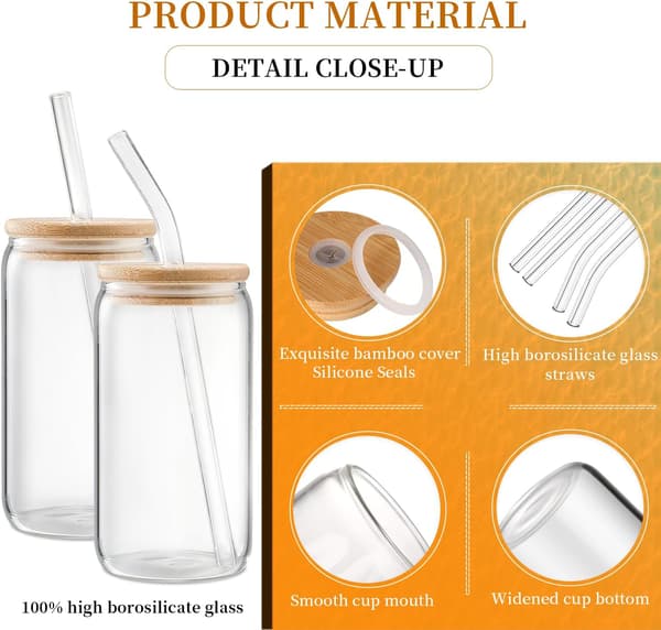 Glasmuggar med lock och sugrör 4-pack - DWTS Kaffemuggar, Dricksglas set, Glasmugg med sugrör