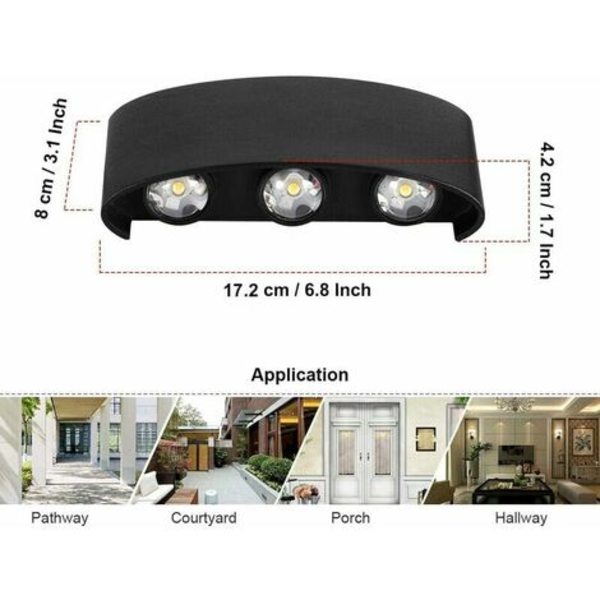 6W LED indendørs væglampe i aluminium, moderne væglampe op og ned spotlampe til stue soveværelse hall trappe gangsti (varm hvid) - sort