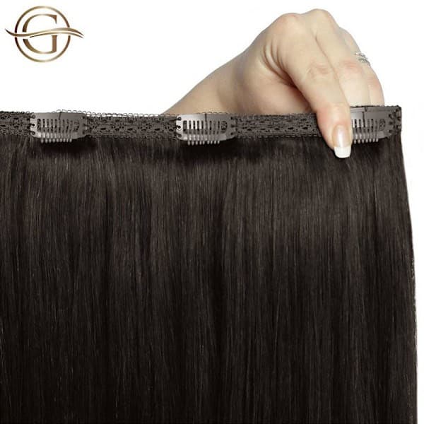 24 Clip on hair extensions 2# mørkebrun - 60 cm