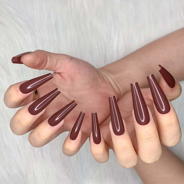 24 stk. Dyb Nude Ren Farve Ballerina Lang Kiste Blank Falske Negle Tryk på Negle Falske Spidser Manicure til Kvinder og Piger