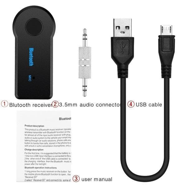 Bluetooth sender/mottaker-sett med AUX-grensesnitt, egnet for biler, svart.