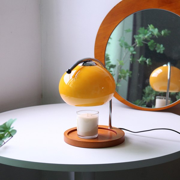 Aroma Voks Smeltelampe Retro Træ Opbevaringsbakke Glas Lys Varmer Lampe Soveværelse Sengebord Ambient Bordlampe EU 220V