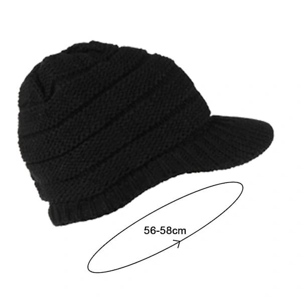Vinterstrikket hue til kvinder Vintervisirhuer til kvinder Slouchy Beanies med visir Varm sort sort