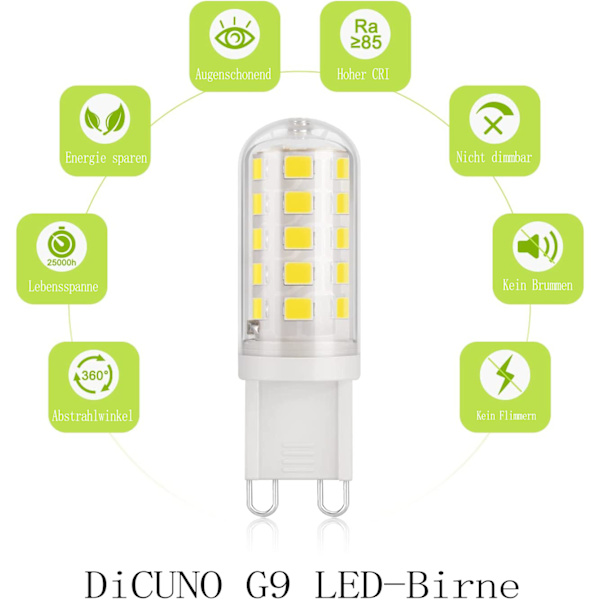G9 LED-lampa kallvit 6000 K, LED-lampa 3W motsvarar 30W - 40W halogenlampor, G9-lampor, 430 lumen, ingen flimmer, ej dimbar,