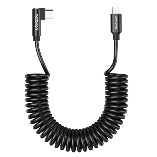 240W USB C til USB C spiralkabel 90 grader, spiralkabel USB Type C hurtigladekabel og datakabel for Samsung Galaxy, for Huawei, for Google Pixel