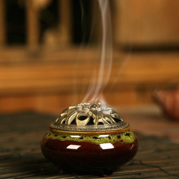 Keramisk rökelsebrännare, kopparlock, Buddha, antik legeringskabel, sandelträ rökelse, rökelse, rökelse, iskrackad ugn förändring