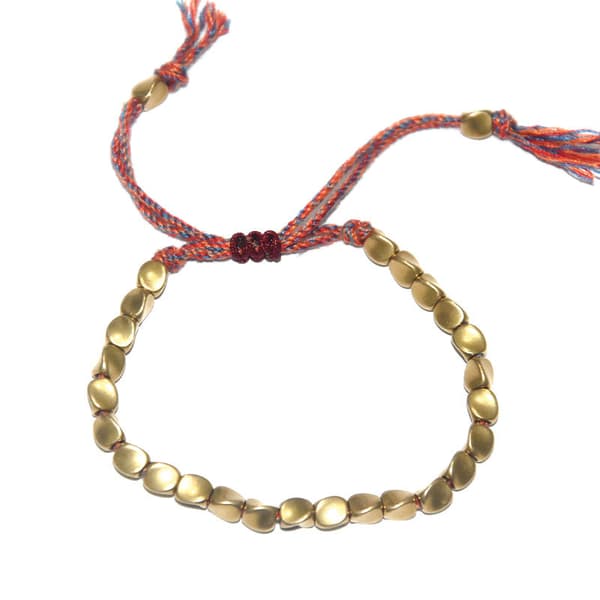 Handgjort tibetanskt kopparpärlarmband och -bangle unisex vaxad tråd