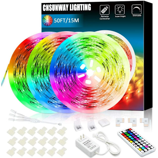 50ft LED-list, CNSUNWAY 15m 450LEDs 5050 RGB LED-rep med 44-tangenters RF-fjärrkontroll Flexibel färgförändrande tejplampa 24V