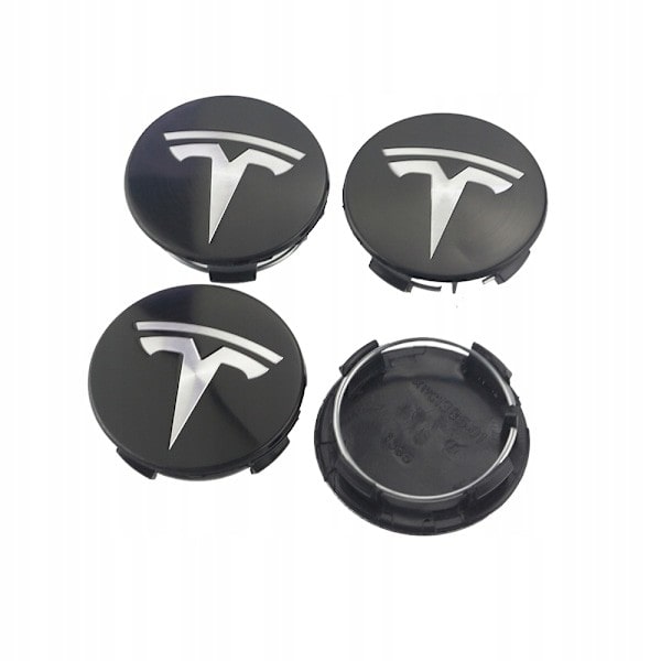 4-pak - Tesla Centerkapsler / Fælgemblemer - Bil 77 Sort/Sølv