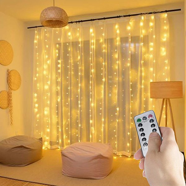 Fairy Gardinljus för sovrum 300 LED, julslingor USB kontakt i 8 lägen Vägghängande blinkljus