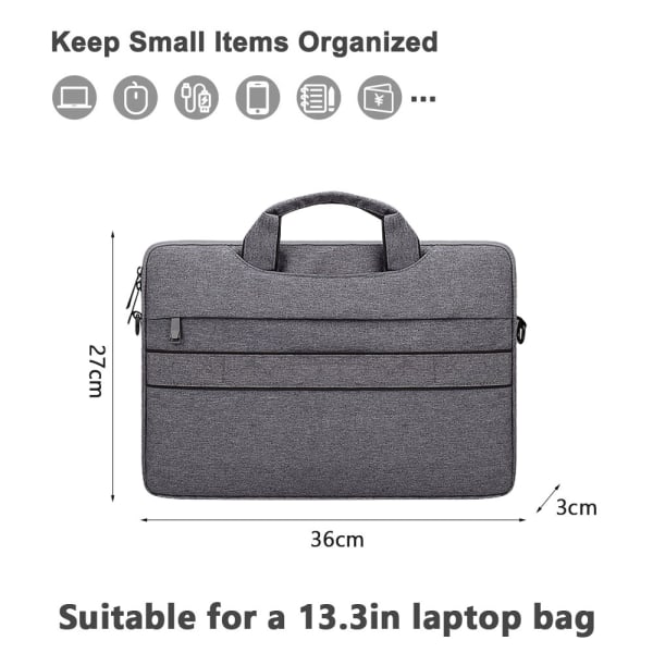 Laptop Skulder Messenger Bag, for 13-13.3 tommers bærbar PC, Arbeidskontor Reise, Interne dimensjoner er 34.5 * 25.5 * 2.5cm