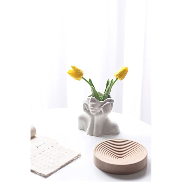 Abstrakt Ansiktsvas, Modern Minimalistisk Nordisk Design, Unika Vita Keramiska Konstvaser, Dekorativ Vas för Hem Hotell Restauranger Kaféer, Halvt Dold