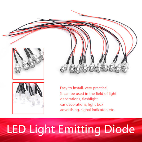 10 st 12V 8mm förtrådade konstanta LED-lampor, ultraljusa vattenklara glödlampor (#01)