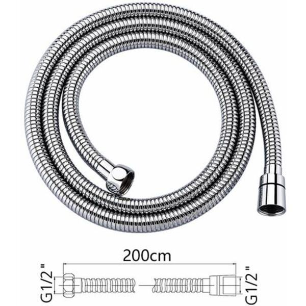 Universell dusjslange (G1/2 tommer, 2m), anti-kink dusjslange, rustfritt stål/krom