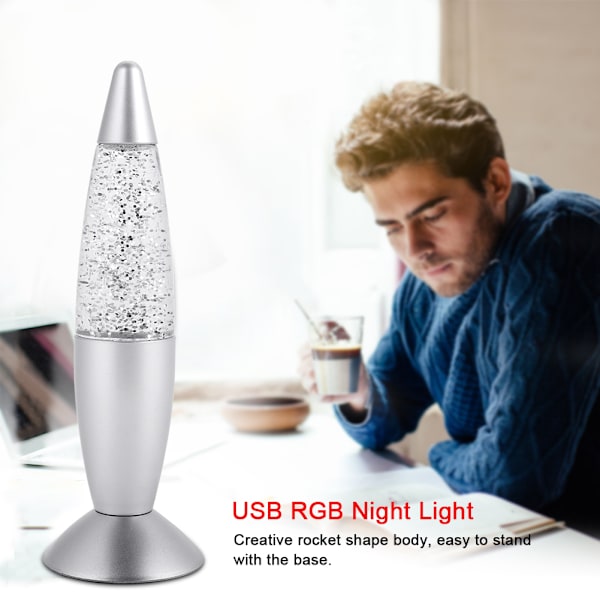 3 väriä vaihtava LED-glittervalo raketti USB RGB-lamppu yövalo sisustus