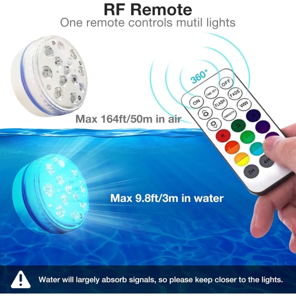 Nedsenkbare LED-lys med fjernkontroll for dekorasjon av bassengfester