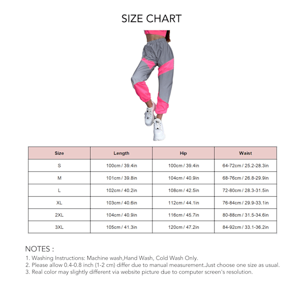 Dam Sportbyxor Reflex Sömnad Färgkontrasterande Elastisk Mellanhög Midja Lediga Långbyxor Rosa S