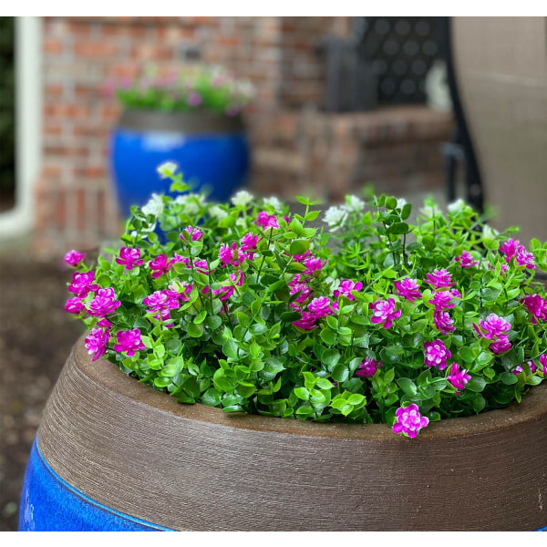 8 buketter kunstige blomster naturtro, falmer ikke, UV-bestandige falske plastblomster kunstige planter til hengende plantepotter utendørs veranda vinduskasser