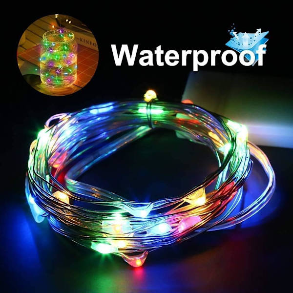 LED-ljusslinga batteri, 10 stycken 2M 20LED mikro batteridriven koppartråd ljusslinga flerfärgade julbelysning för rum,