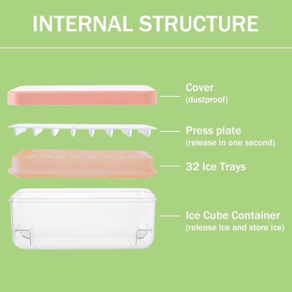 Iskubslåda med lock Iskubsbricka Frys Iskubsbricka med behållare 64 Iskubsbrickor Lätt att släppa Iskubsbrickor (2 nivåer, 1 is