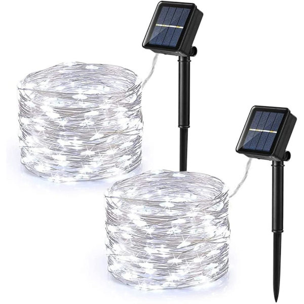 [Set med 2] Utendørs solcellelyssnor, 12M 100 LED kobbertråd solcellelysgirlander 8 moduser vanntett julegirlander for hagefest