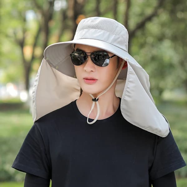 Solhat med nakke beskyttelse, Foldbar solbeskyttelse, Fiskehat Solhat - UV-beskyttelse, Vandrehat Khaki