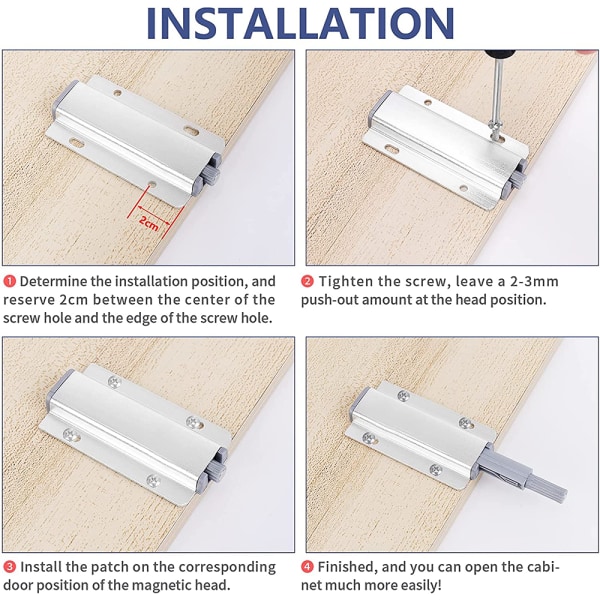 Skåpsdörr Push To Open 4-pack Push Latch för köksskåp, silver