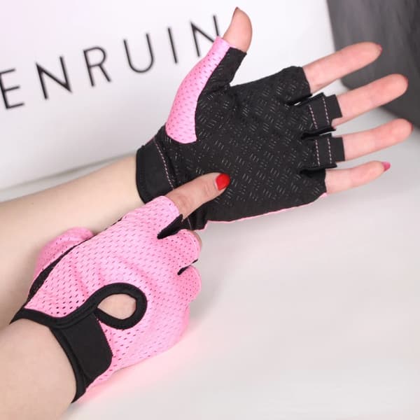 Tyngdlyftningshandskar, unisex gymhandskar, vanlig rosa, storlek M