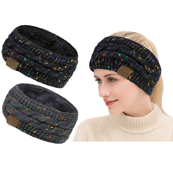 Women Winter Warm Headband Fuzzy Fleece Lined Thick Cable Knit Head Wrap Ear Warmer