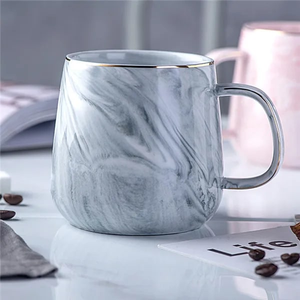 Lyxig marmormönster keramisk mugg guldpläterad med handtagsmuggar Morgonmjölk Kaffe Tekopp Rosa Grå Par Present Hushåll 1 STK grey