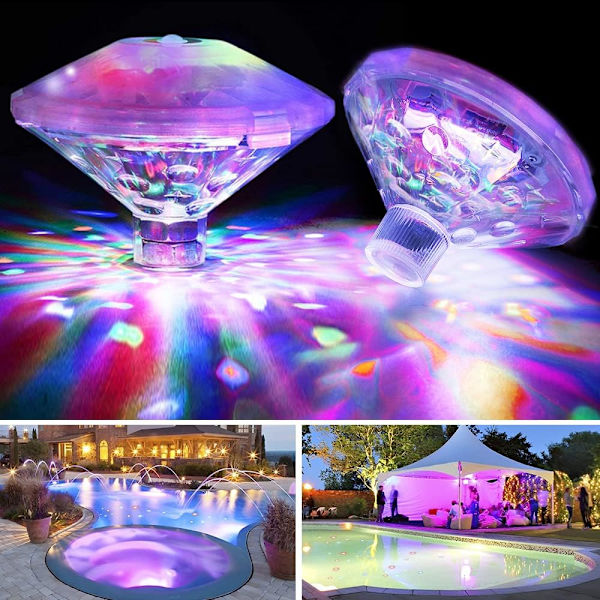 2 stk fargerike flytende lamper for svømmebasseng, disco-badeljus, LED-undervannslys med 8 moduser, IP67 LED-bassenglys, LED-undervannslys