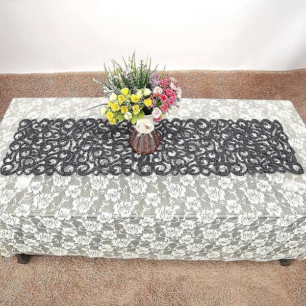 Tvättad bordslöpare 100 x 30 cm Mörkgrå
