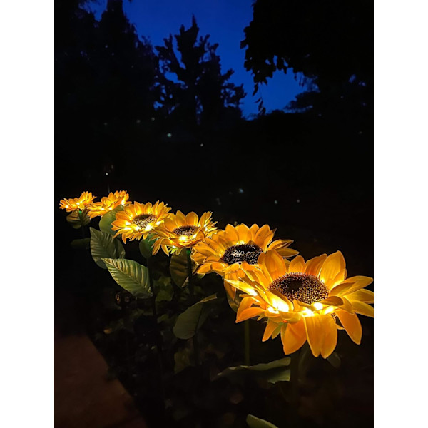 Solcelledrevet LED-solsikke til udendørs havebelysning, (2 stk.) IP65 vandtæt lampe, automatisk opladning af solcellelamper til haven, store realistiske blomster