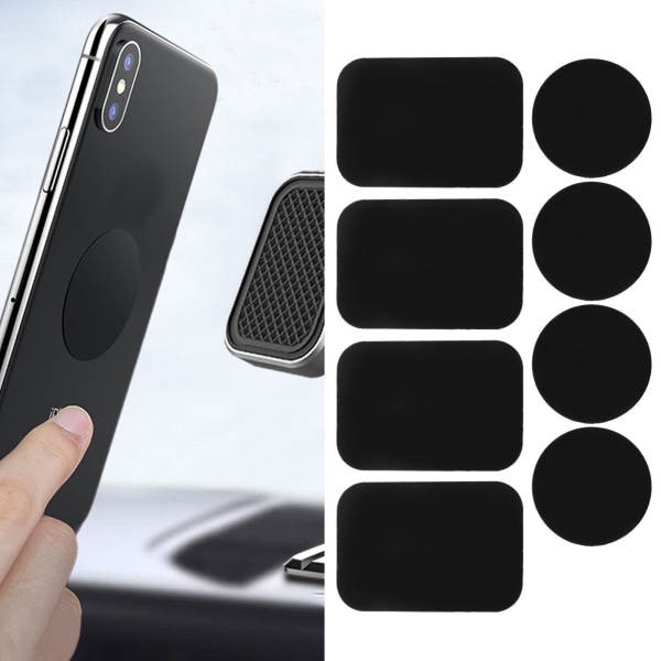 8 st metallplattor självhäftande klistermärke för magnetisk bilmonterad magnettelefonhållare (svart)