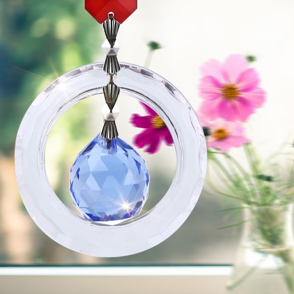 Handgjorda hängande hänge Rainbow Crystal Prismor Ball Chandelier Lamp Xmas Window Blue Pendant