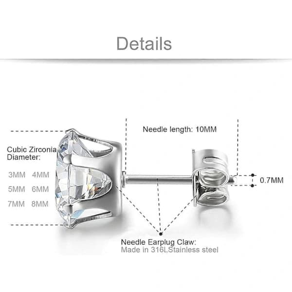 Smykker Kvinner Rustfritt Stål Runde Klare Cubic Zirconia Stud Øredobber (6 Par)