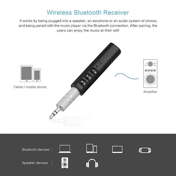 Trådløs Bluetooth 5.0 mottakeradapter 3,5 mm jack for bilmusikk