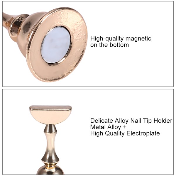 Magnetisk Negletip Øvelsesstand Base Alloy Holder Neglekunst Display Hvid Sfærisk Krystal